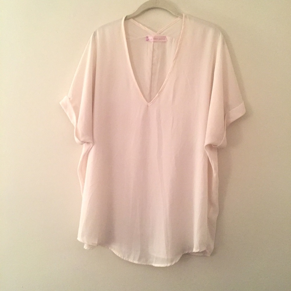 Ivory dolman tunic w cuffed sleeve L